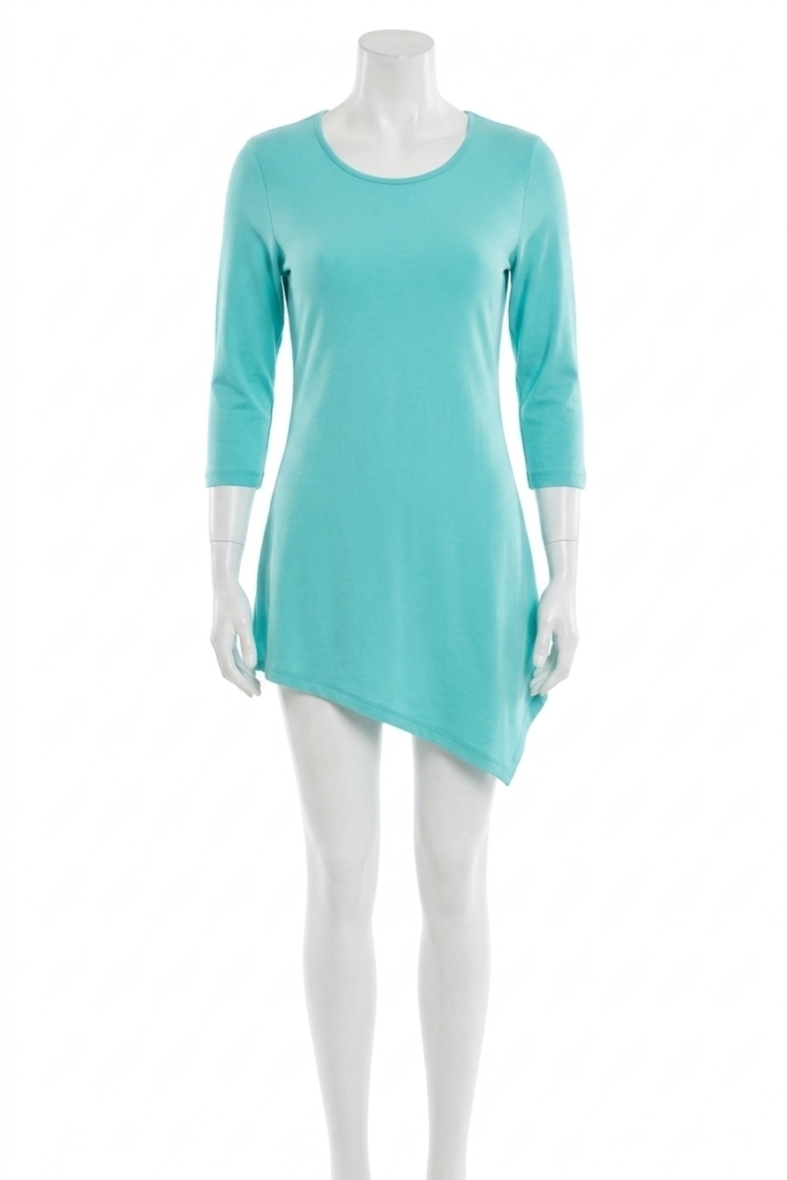 NEW ANGEL asymmetrical 3/4 sleeve tunic top in turquoise